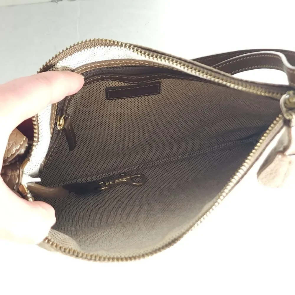 Dooney & Bourke Vtg Brown Canvas Leather Monogram Slim Mini Shoulder Bag Purse